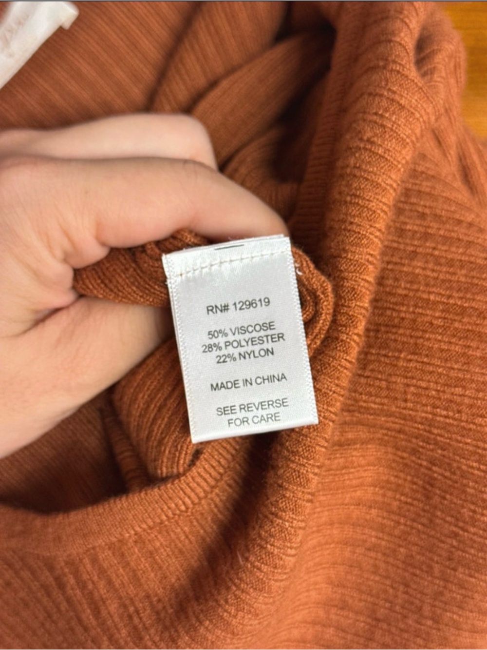 Square Neck Ribbed Long Sleeve Top - Rust - Picture 5 of 5